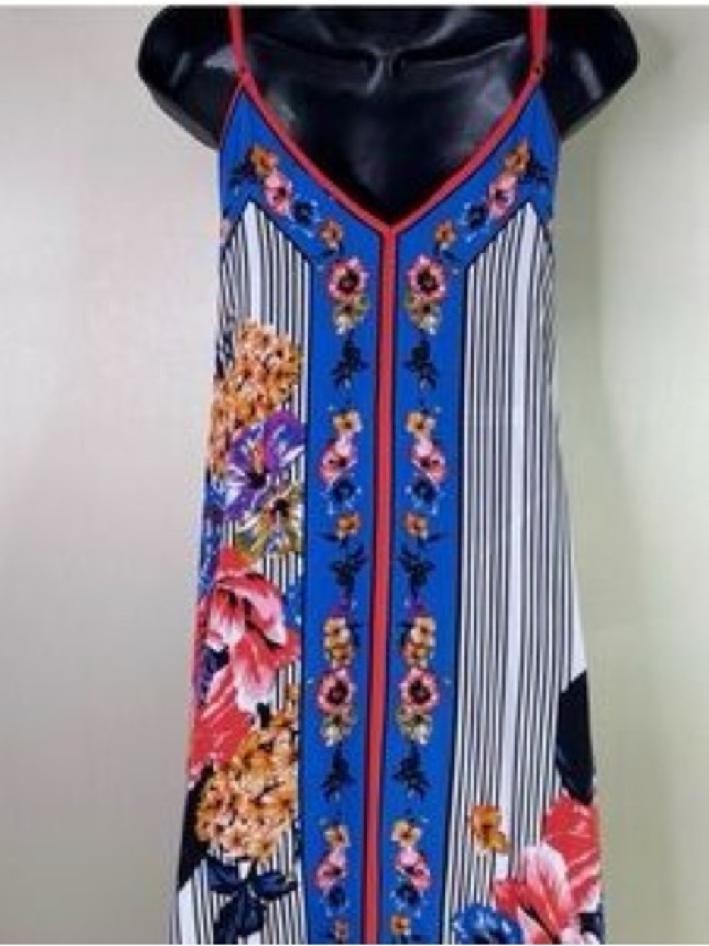 Flying Tomato Blue Floral Stripe Maxi Slip Dress